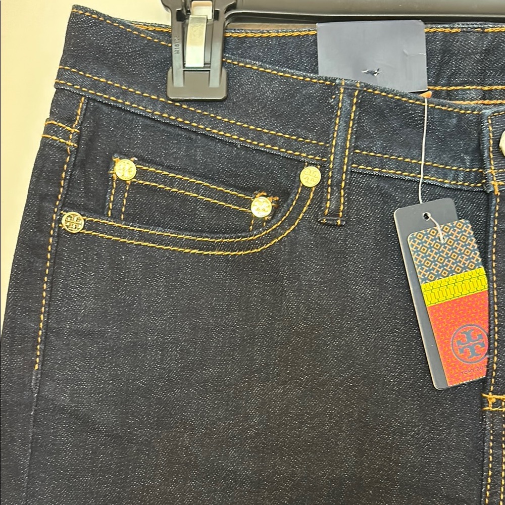 Tory Burch Blue Boot Cut Jeans with Gold Accents - Picture 3 of 10